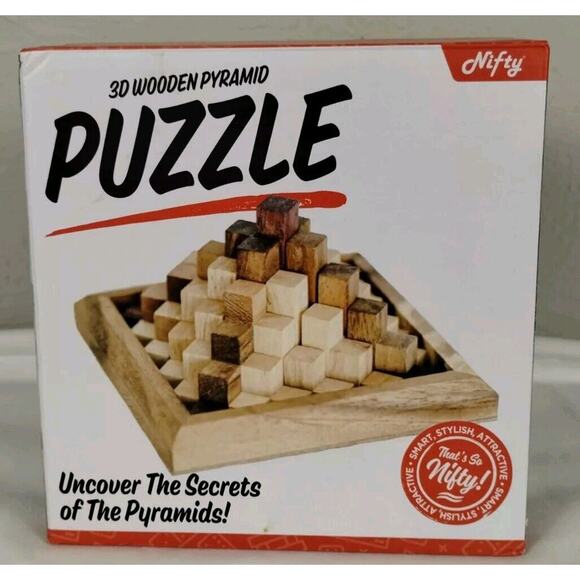 3D Wooden Pyramid Puzzle Nifty 20-Piece 3-Dimensional 6" Square Base - Picture 1 of 3
